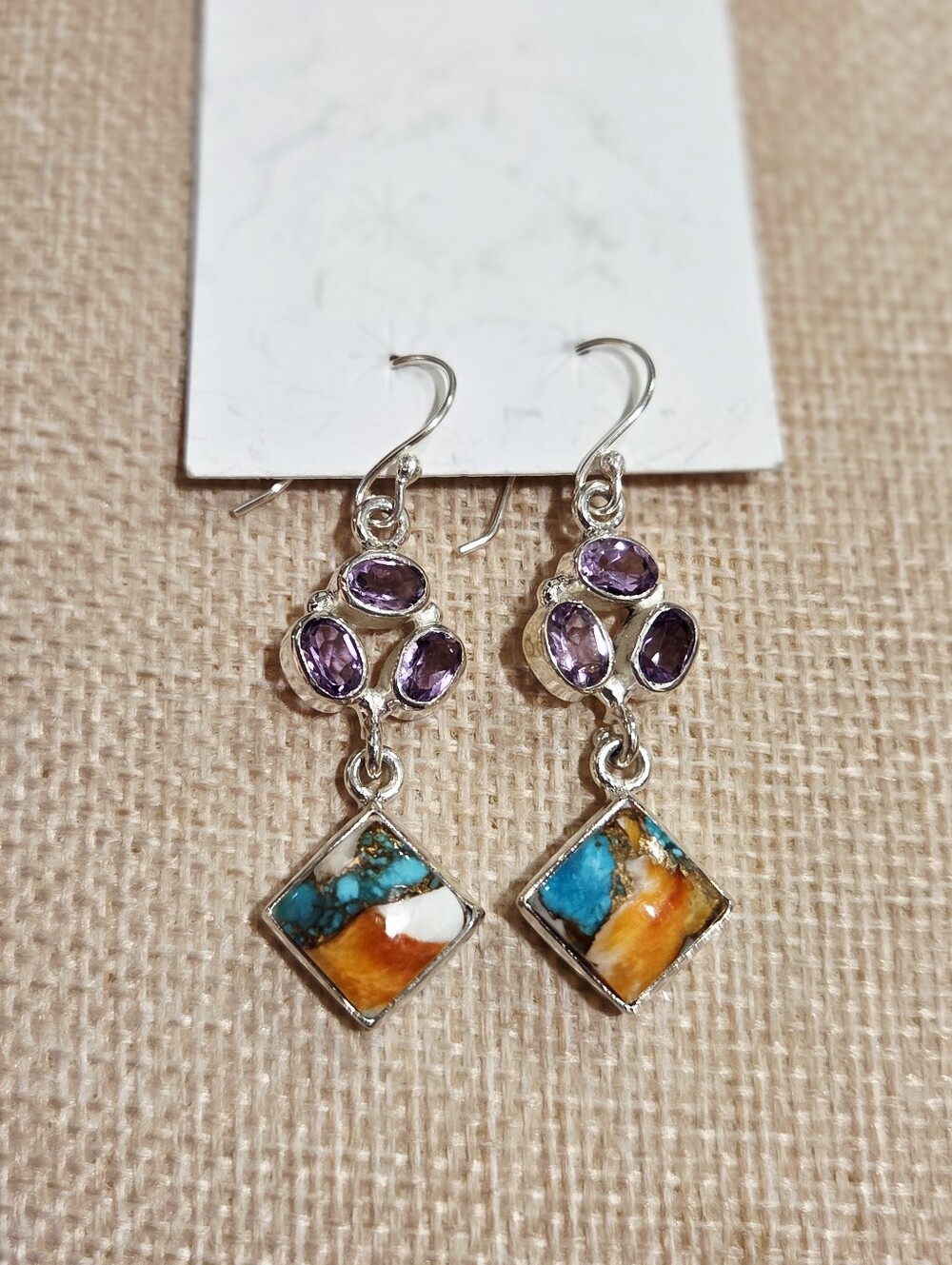 Sterling Silver Amethyst and Turquoise Dangle Earrings